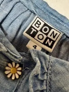 ボントン bonton デニム　ブラウス　半袖　お花ボタン　4y