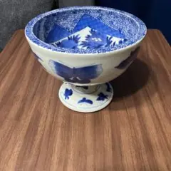 染付 千鳥 鯉文 盃洗 小振り 高台鉢 古伊万里風 酒器 古民家 カケなし