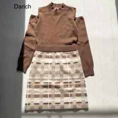 Darich ツイードチェックニットワンピース ブラウン　F