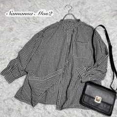 サマンサモスモス ギンガムチェック ノーカラーシャツ samansa mos2