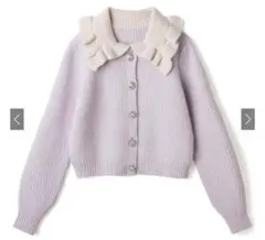 GRL 配色ビジューボタンフリルカラーカーディガン　S