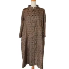 着物リメイク　泥大島紬を1着分贅沢に使用したスタンドカラーロングシャツワンピース