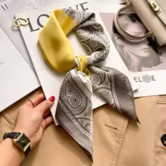 スカーフ　ストール　シルク風　大判　シルクタッチ アレンジ　通勤　黄色　イエロー