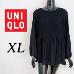 [UNIQLO] ユニクロ 長袖 シャーリングブラウス ブラック (XL)