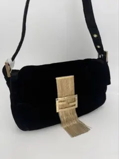 FENDI フェンディ マンマバケット ベルベット フリンジ 黒