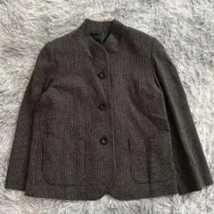 【美品✨】チェック模様総柄 ボタン付きジャケット ウール混 M カジュアル