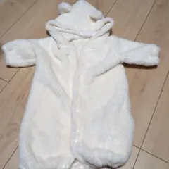 フリース フード付きロンパース クリーム色