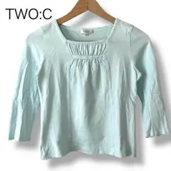 TWO:C ラインストーン付き 7分袖 カットソー Tシャツ トップス ブルー系