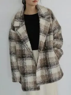【新品】andme チェック柄 ミドル丈 テーラード コート アンドミー