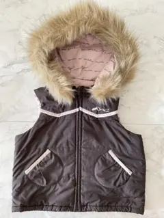 ポンポネット　ダウンベスト　100 リバーシブル　ブラウン　ピンク　ファー