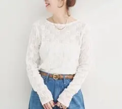 新品未使用⭐︎タグ付き　手洗い可 / ストレッチフラワーレースプルオーバー