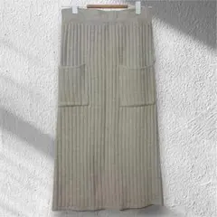 リブニット タイトスカート スリット ポケット付 アイボリー オフホワイト