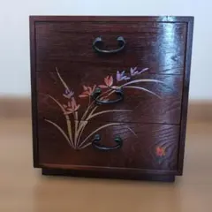 昭和レトロ 高級手作り木製三段 花柄 引き出し 新品未使用