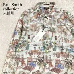 未使用タグ付 ポールスミスコレクション 長袖シャツ コットン 総柄 絵画
