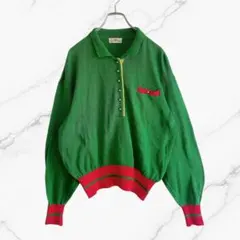 コットン100%ニットセータースウェットレトロポップ緑グリーンヴィンテージ古着