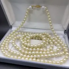 【テリ強】あこや本真珠 パール ネックレス ロング 約8.0mm 大珠 多重巻き