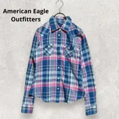 American Eagle チェックシャツ M 青系 綿100％ アメカジ