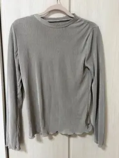 リブ編みグレー長袖Tシャツ L