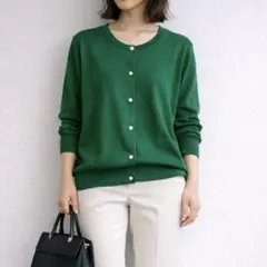 ヴィス［M］美品◎大人エレガント◎差し色◎パールボタン◎クルーネックカーディガン