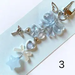 3. 水色　ビーズストラップ　チャーム　キーホルダー