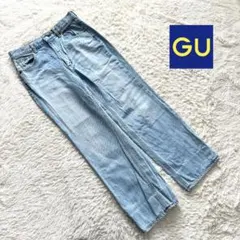 M5【ジーユー】ハイウエストストレートジーンズ　ライトブルー　L カジュアル