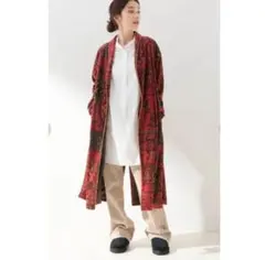 ベロアパッチワークプリントガウンロングコート