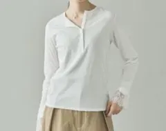 Curensology ヘンリーレースロングスリーブTシャツ ホワイトのサムネイル