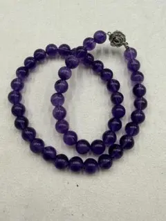 Q*）様 【美品】丸玉　アメジスト ネックレス バラ型留め具　シルバー　1117