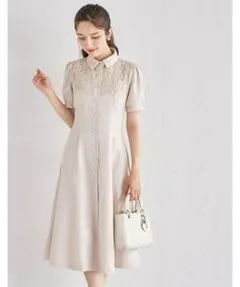 トッコクローゼット ヨークレース切り替えバックレースアップ半袖シャツワンピース