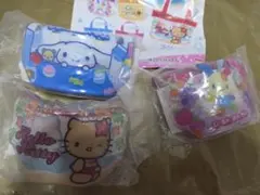 プールバッグ風ミニポーチ　日焼けキティ、うさはな、シナモン3個セット