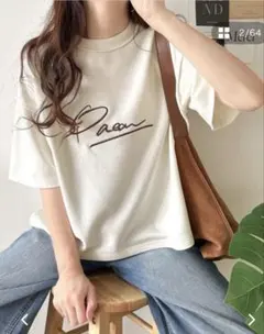 2way Javaアイボリー サインプリント オーバーサイズTシャツのサムネイル