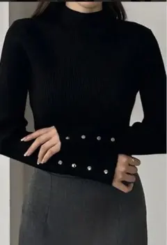 Louere ブラックリブニット 長袖