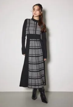 rienda 千鳥柄バックリボンフレアニットワンピース