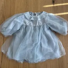 水色 フリル付きワンピース 80cm