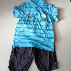 古着140cmトップバリュ半袖ポロシャツボーダー青1枚西松屋半ズボンネイビー1枚