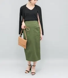 F by ROSSO　バックサテンベイカースカート  カーキ