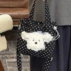 YOZ iOZi ドット　犬　ハンドバッグ　ショルダーバッグ　ブラック