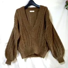 CORDIER Vネック ケーブル編み アルパカ　ニットセーター