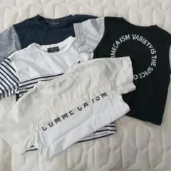 コムサ　コムサイズム　子供服　白　黒　ボーダー　バックプリント　綿　ワンシーズン