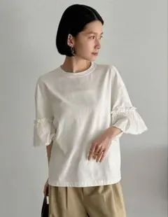 FRIFUL レディース フリル袖 Tシャツ ホワイト XL