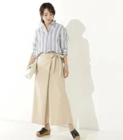 新品　23区　ウエストリボン　ワイドパンツ　ウエストゴム　ベージュ　44