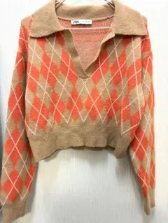 【ZARA】　アーガイル柄 長袖ニット M