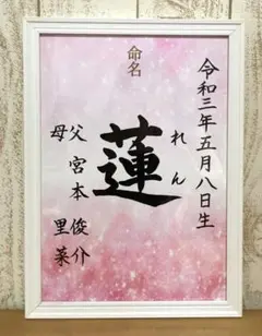手書き命名書　ピンク系　オーダー　お七夜　出産祝い
