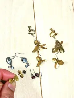 ゴールド花モチーフイヤリング　リボンピアス　他ピアス