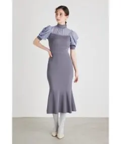 パフスリーブシフォンコンビKnit ワンピース　rienda