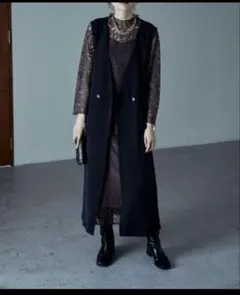 パーティードレス　黒 ダブルボタン ロングワンピース