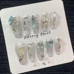 A018 シルバー　ブルー　ストーン　ネイルチップセット