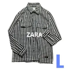 ZARA ザラ ジャケットシャツ ネルシャツ 白 黒 モノトーン オーバーサイズ