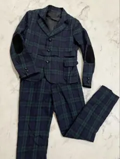 ビームスボーイ ネイビー×グリーン チェック柄 セットアップ
