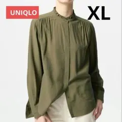 ❤新品未使用❤ユニクロ　フリルブラウス　　オリーブ　XL　フェミニン　上品